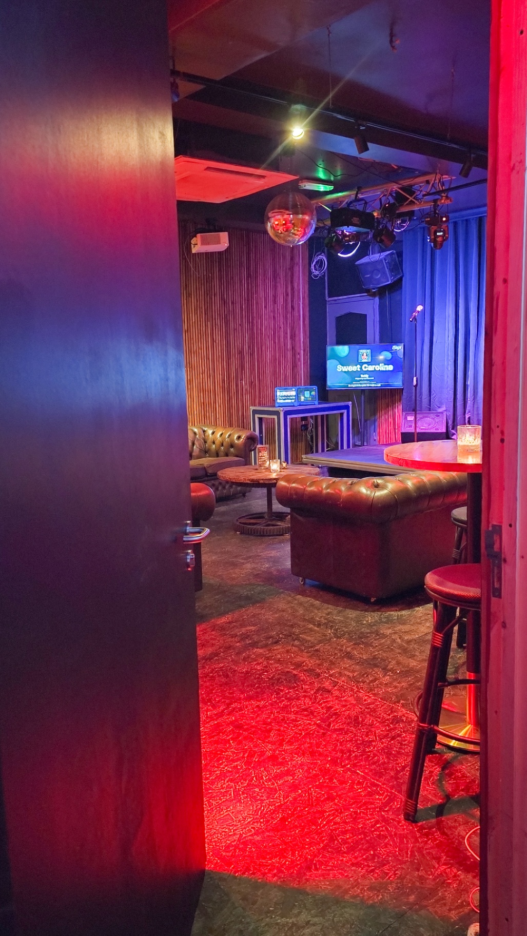 Doorway view into the karaoke room